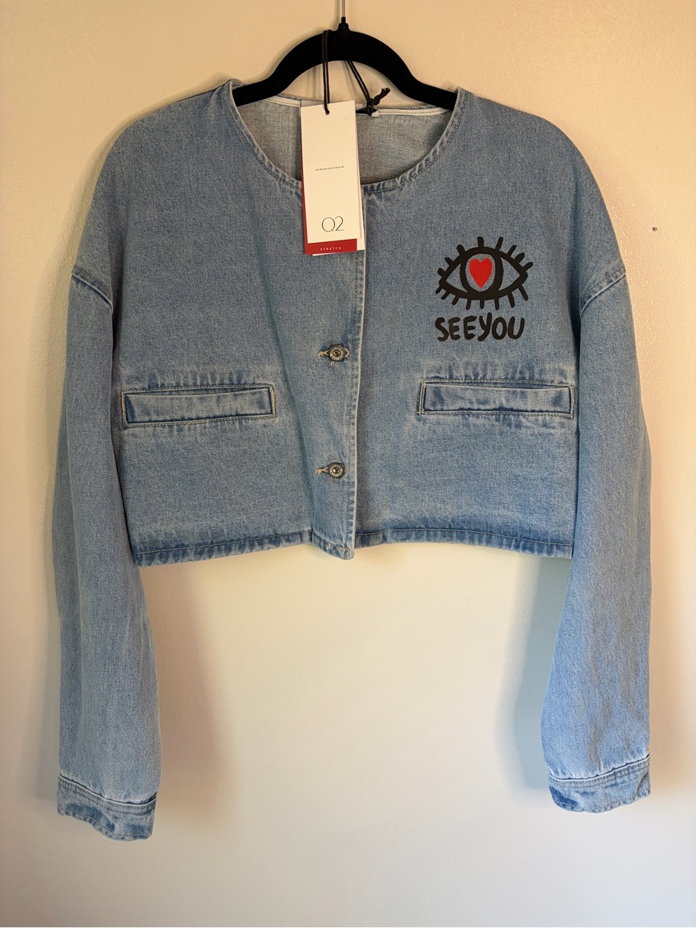 Q2 "See You" Cropped Denim Jacket